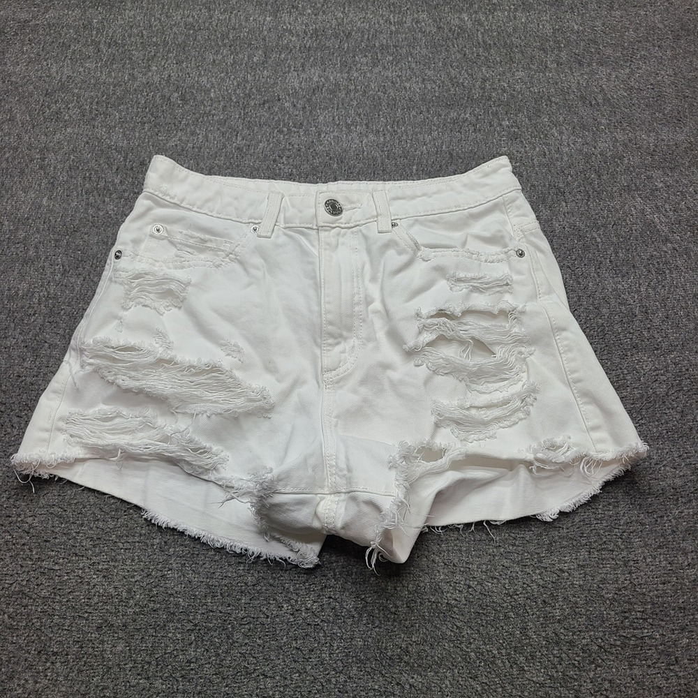 Garage Festival Denim Shorts Women 7 White Good Distressed High Rise Raw Hem‎